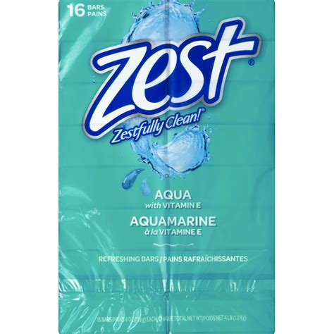 Zest Refreshing Bars Aqua With Vitamin E Zestfully Clean 16 Each