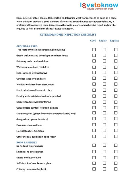 20 Printable Home Inspection Checklists Word Pdf Template Lab