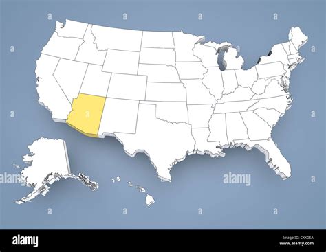 Arizona Az Highlighted On A Contour Map Of Usa United States Of