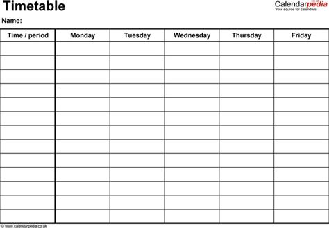 7 Day Calendar Grid Templates Weekly Calendar Template Excel