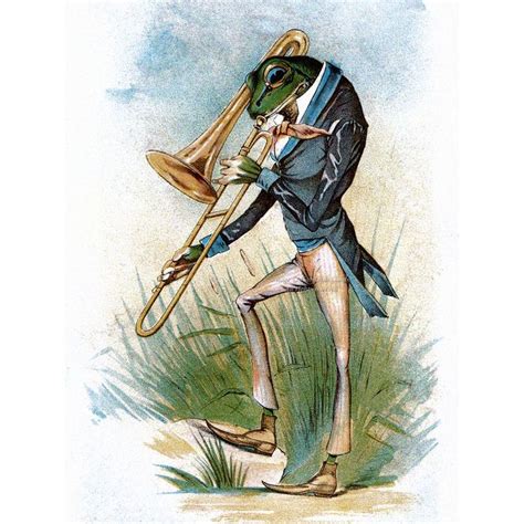 Frog Greeting Card Bullfrog With A Trombone Victorian Etsy