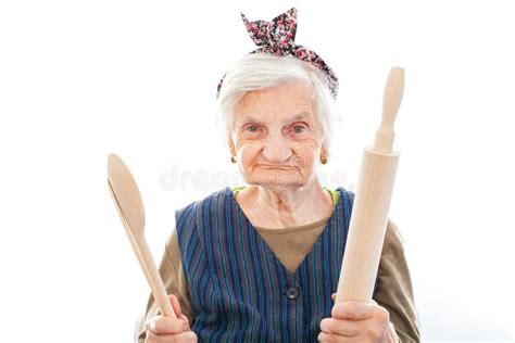 Cheerful Senior Woman Holding Rolling Pin Stock Photos Free And Royalty