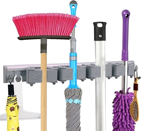 Mop Broom Holder Broom Wall Mounted Hooks Free Combination Rubber Grip