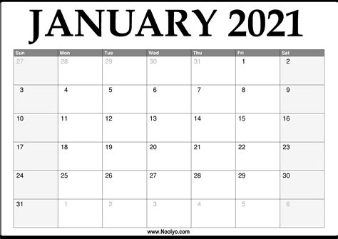 January 2021 Calendar Free Download Printable Calendar Templates Riset