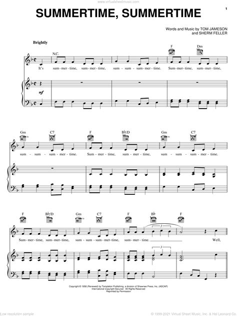 Jamies Summertime Summertime Sheet Music For Voice Piano Or Guitar