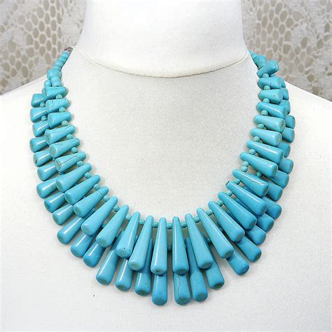 Unique Blue Turquoise Statement Necklace By Artly Studio Turquoise