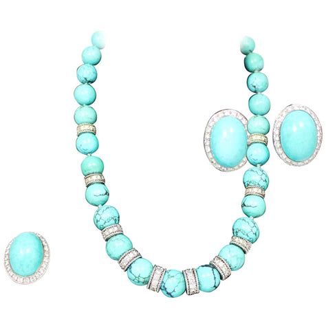 Turquoise Diamond Necklace Set For Sale At Stdibs