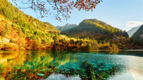 Picture Jiuzhaigou Park China Nature Autumn Mountains Lake 1920x1080