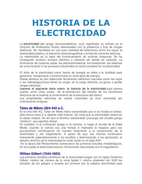 Historia De La Electricidad