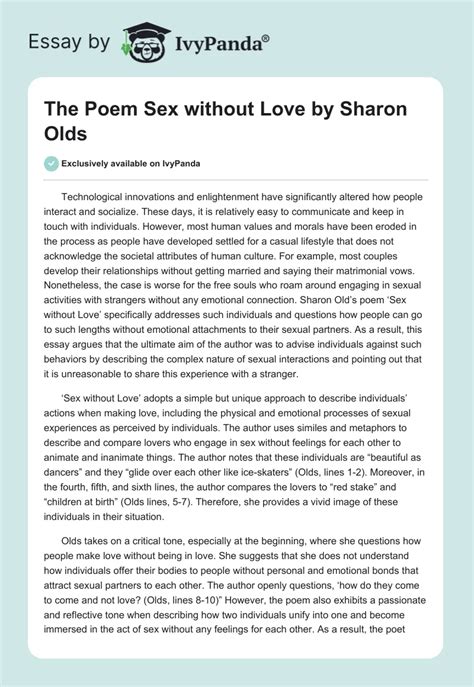 The Poem Sex Without Love By Sharon Olds 652 Words Essay Example