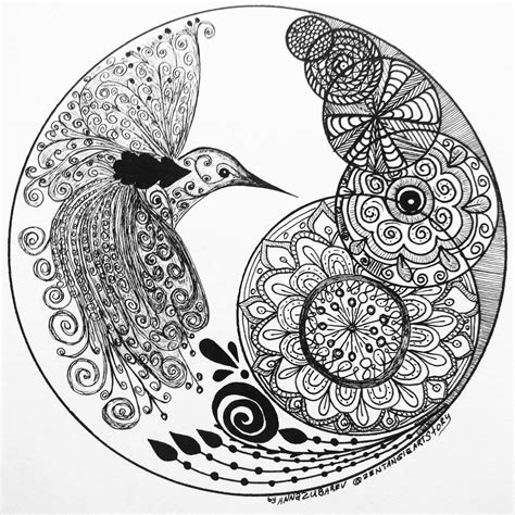 Hummingbird Zentalge Mandala Line Art Drawings Mandala Design Art