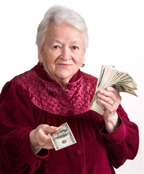 Smiling Old Woman Holding Money Stock Photo Image Of Money Elderly