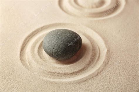 Japanese Zen Garden Pebble On A Sand — Stock Photo © Belchonock 128256350