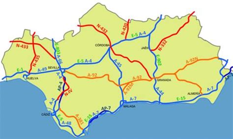 Mapa De Andalucía Mapa Turístico Y De Carreteras
