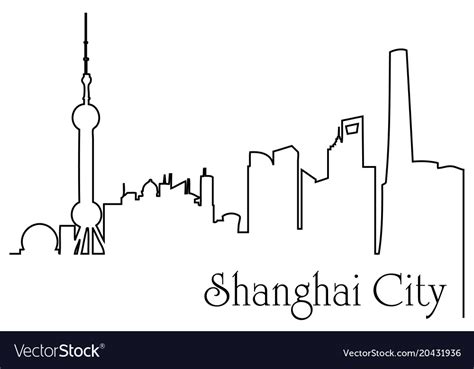 Shanghai City One Line Drawing Royalty Free Vector Image