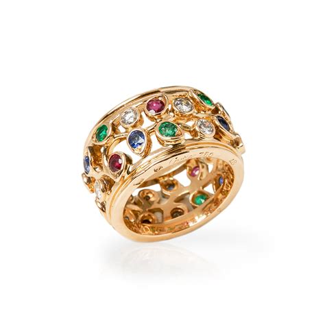 Find charming gold ring models at the most affordable prices. Cartier 18k Yellow Gold Multi-Gemstone Band Ring COM1227 ...
