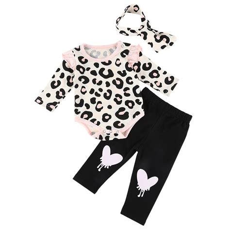 Baby Cotton Clothes Leopard Print Romper Set 3pcs 2018 Autumn Long