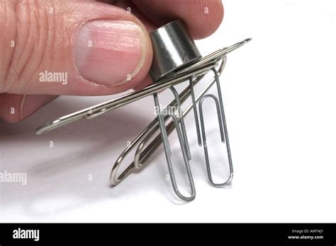 Permanent Magnet Attracting Iron Paper Clips Stock Photo Alamy