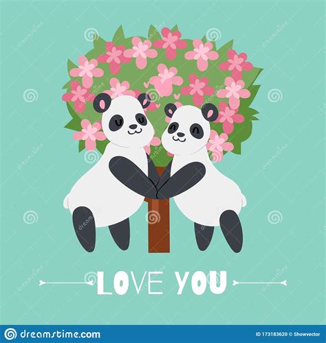 Valentine S Day Panda In Love Romantic Couple Cartoon Animals