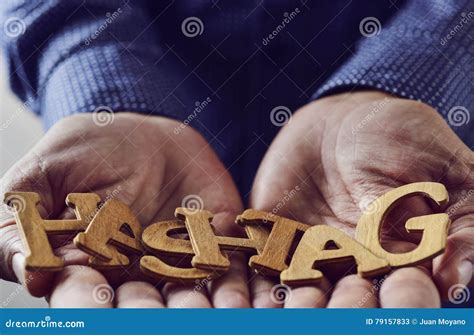 Word Hashtag In The Hands Of A Man Stock Image Image Of Concept
