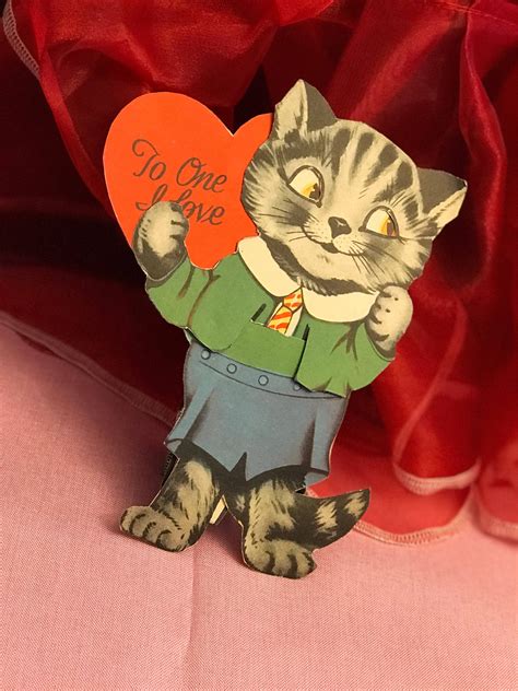 Shutterfly.com has been visited by 100k+ users in the past month Vintage Valentine Card, 1940s Valentine, Anthropomorphic Cat Valentine, Vintage mechanical ...