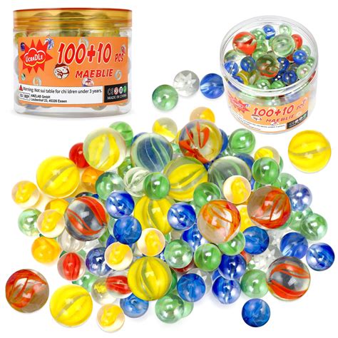 Ucradle Glass Marbles 100 Pieces 16mm 10pieces 25mm Traditional Assorted Colorful Classic Retro