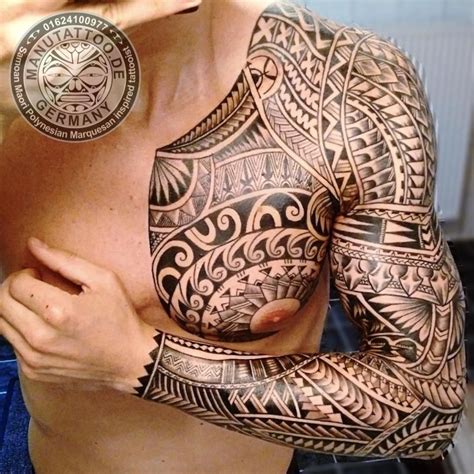 Freehand Polynesian Tattoo Full Sleeve And Chest