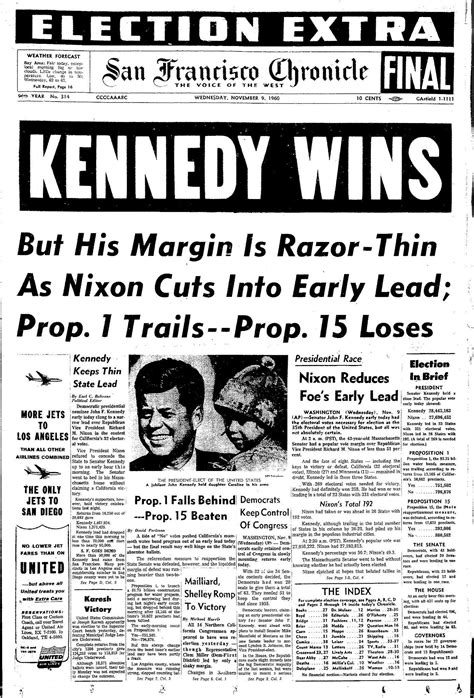 Chronicle Covers Jfks Razor Thin Presidential Election Victory