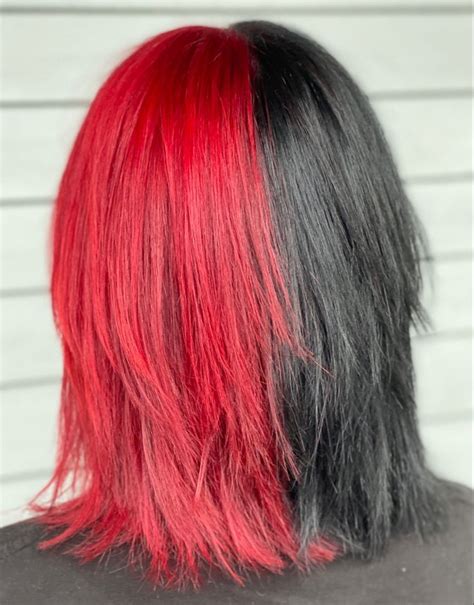 Halfandhalf In 2021 Black Red Hair Underdye Hair Hair Inspo Color