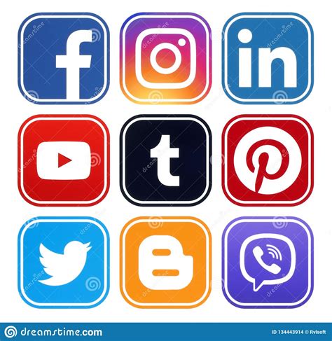 Popular Social Media Icons With Rim Editorial Stock Image