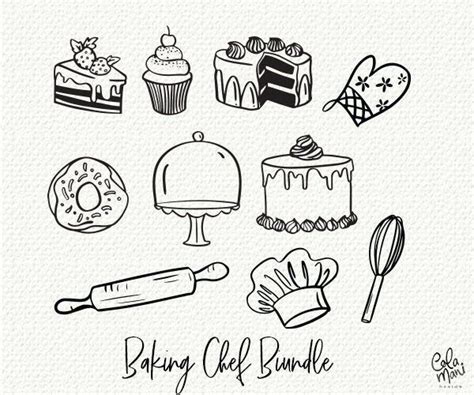 Hand Drawn Baking Cake Illustration Cake Dessert Svg Bundle