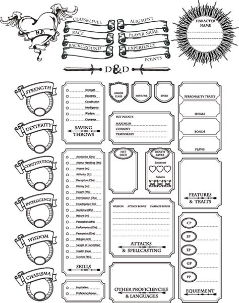 5e Character Sheet Pdf Class Constitution Experience Points Dnd