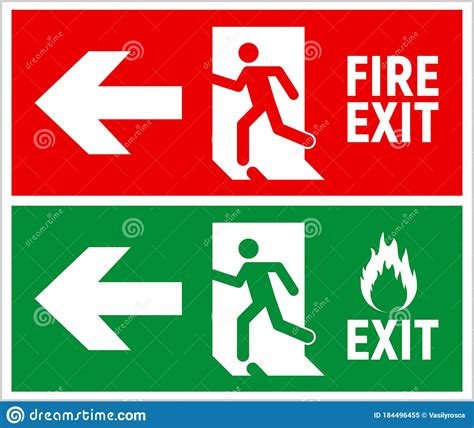 Emergency Fire Exit Sign Evacuation Fire Escape Door Vector Sign