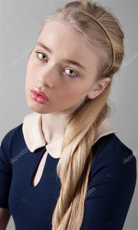 Portrait Of A Beautiful Teenager Girl With Fair Skin In Studio Stock
