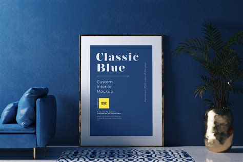 poster frame mockup   classic blue interior  mockup