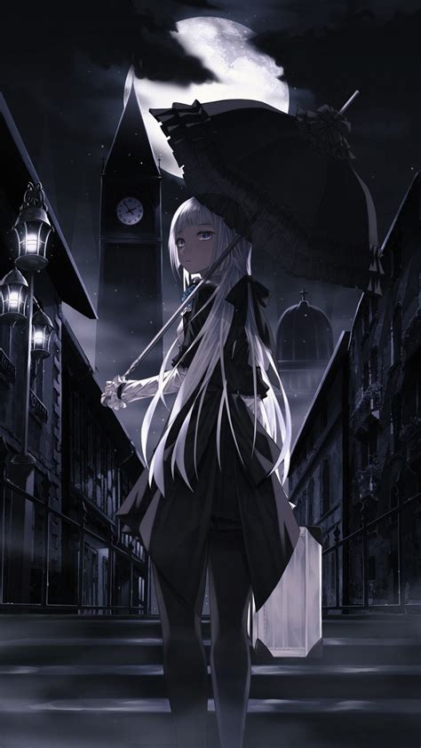 Anime Girl Umbrella Dark White Hair Umbrella Dark Anime Girl