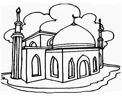 Mewarnai Gambar Masjid Kartun Hitam Putih Download Ku