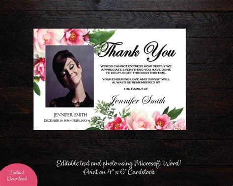 Funeral Photo Thank You Card 4 X 6 Memorial Etsy In 2021 Photo