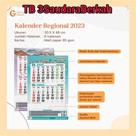 Jual Kalender Regional Tahun 2023 1444 1445 Masehi Murah Lebay