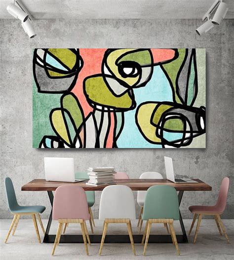 Vibrant Colorful Abstract 0 15 Mid Century Modern Green Blue Canvas
