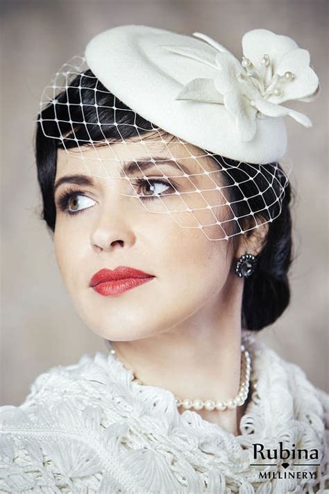 Ivory Pillbox Hat With Birdcage Veil 50s Wedding Hat Derby Hat