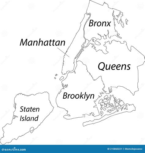 White Map Of Boroughs Of The New York City Usa Stock Vector