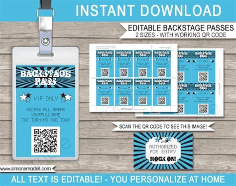 Rockstar Party Backstage Pass Printable Concert Template Qr Code