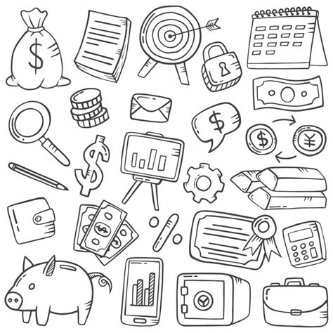 Business Finance Doodle Hand Drawn Set Collections With Outline Black