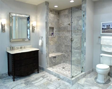 This luxury bathroom with travertine tile with dual showerheads and central enclosed tub uses travertine stone tile as the back wall of the shower. Claros Silver Travertine Bathroom and Shower. | Master ...