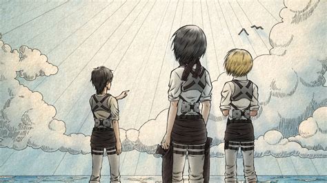 Download 1080×2280 wallpapers hd, beautiful and cool high quality background images collection for your device. Attack On Titan Back View Armin Arlert Eren Yeager Mikasa Ackerman Standing On Beach With ...