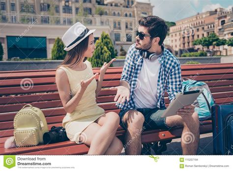 Young Married Couple Got Lost On Vacation In Town Frustrated Lady Is