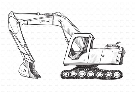 Doodle Excavator Drawing Preview Graphicriver Cool Nerf Guns Truck