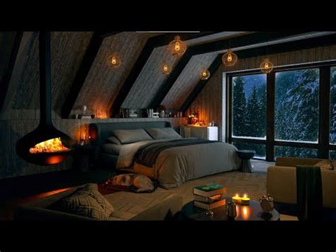 Cozy Winter Cabin With Relaxing Snowstorm Blizzard And Heavy Wind