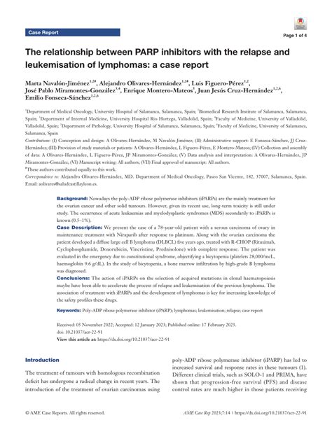 Pdf The Relationship Between Parp Inhibitors With The Relapse And